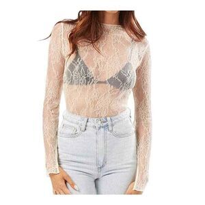 REVOLVE Sheer Lace Blouse in Cream